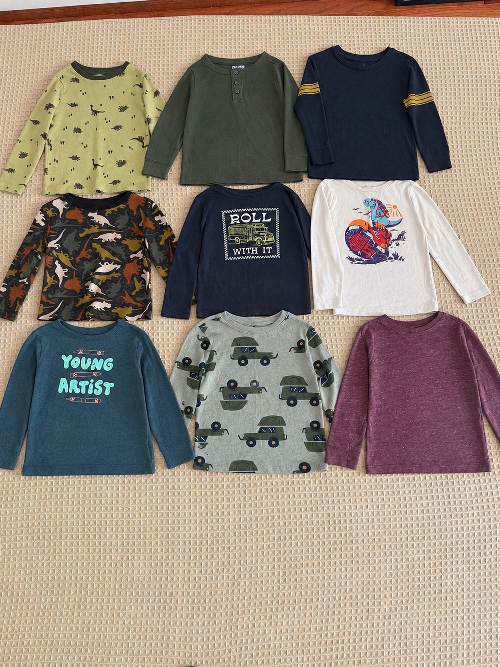 Old Navy Kids Long-Sleeve Tee Bundle — Green, Navy, Teal, Olive, Cream, Maroon